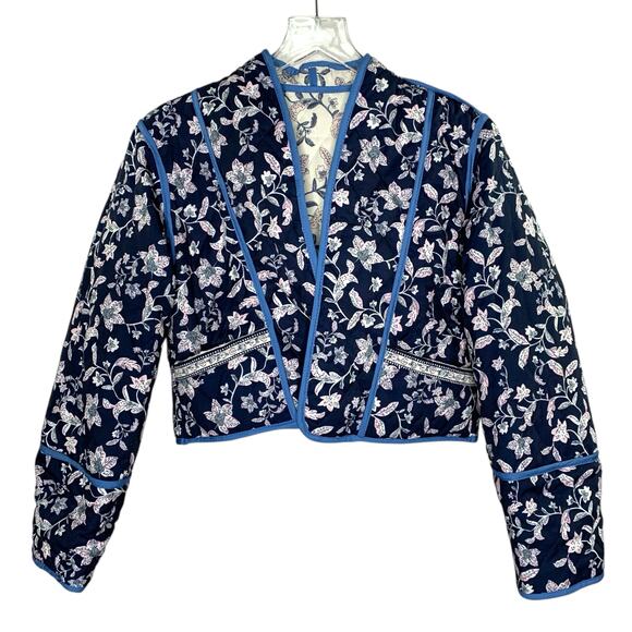 Alter Ego Fashions S Perri Quilted Reversible Jacket Blue Floral Hipster Cottage - Picture 5 of 10